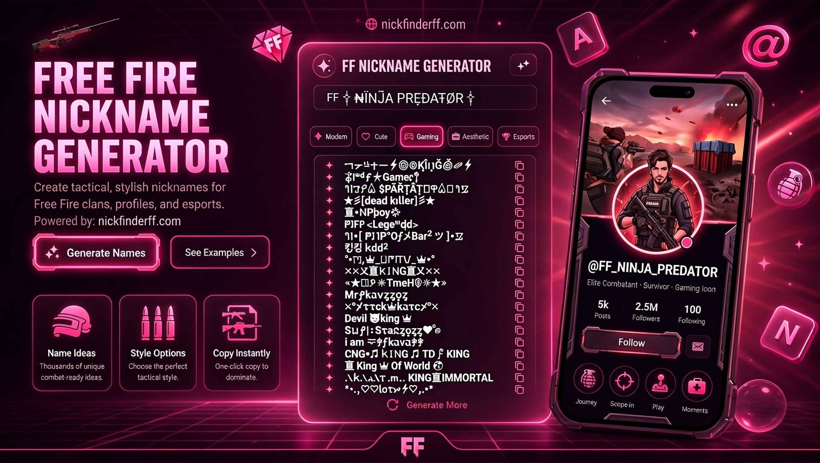 Free Fire Nickname Generator - Gaming Setup with Free Fire and Instagram Stylish Names