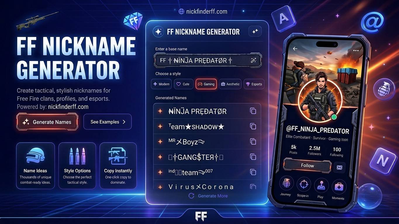 nickname generator - Gaming Setup with Free Fire and Instagram Stylish Names